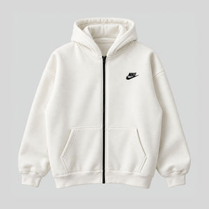 Clean Essential  Frontzip Hoodie – White